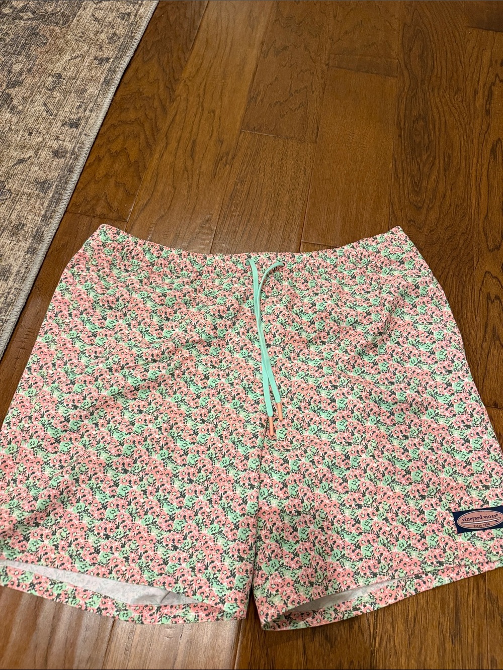 Vineyard Vines Pink Floral Drawstring swim trunks with mesh liner